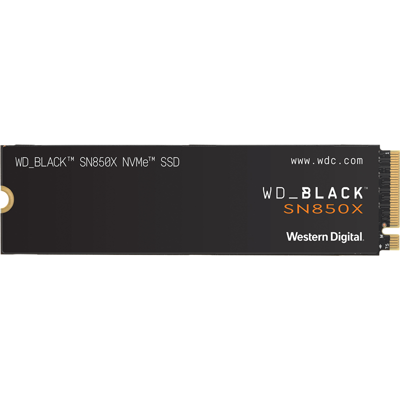 WD SSD Black SN850X, 1.0TB, M.2(22x80mm), NVMe, PCIe 4.0 x4, 3D TLC, R/W 7300/6300MB/s, IOPs 800 000/1 100 000, TBW 600, DWPD 0.3 (12 мес.) (WDS100T2X0E)