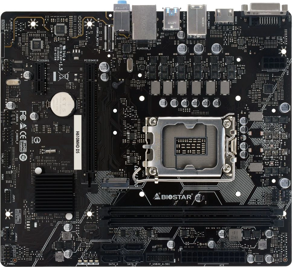 Материнская плата Biostar H610MHD D5 Soc-1700 Intel H610 mATX AC`97 8ch(7.1) GbLAN RAID+DVI+HDMI
