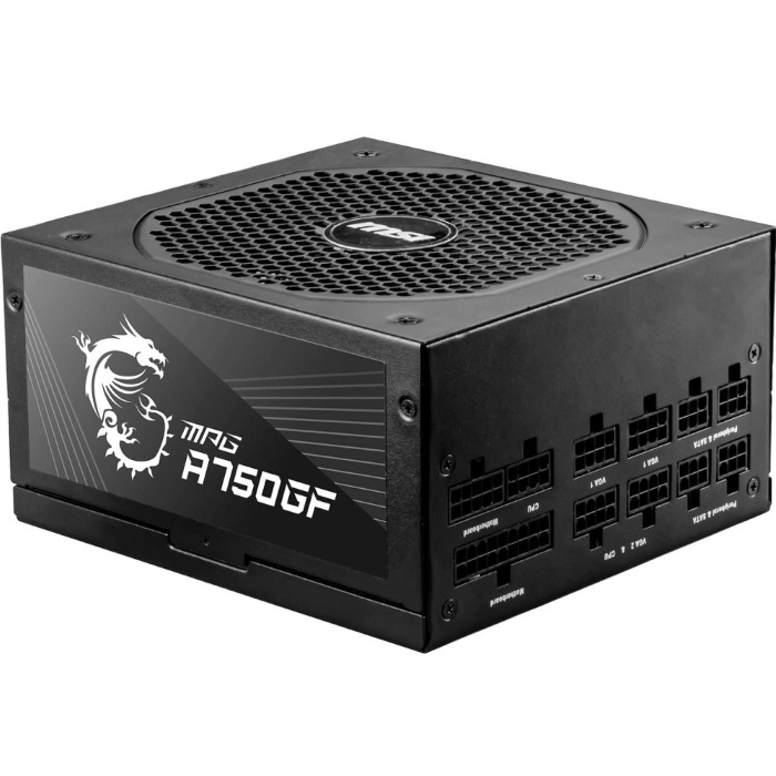 Блок питания 750W MSI MPG A750GF, ATX12V 2.52, APFC, 140x140 mm Fan, 20+4 pin, 6x 6+2-pin PCI-E, 5x 4-pin IDE (Molex), 8x 15-pin SATA, 80 PLUS Gold