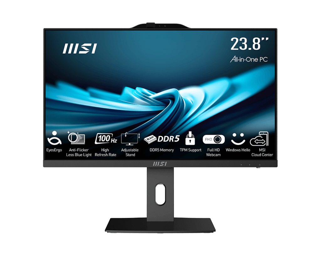 Моноблок/ MSI PRO AP242P 14M-851XRU 23.8"(1920x1084 (матовый) IPS)/Intel Core i3 14100(3.5Ghz)/8192Mb/256PCISSDGb/noDVD/Int:Intel UHD Graphics 730/Cam/BT/WiFi/-/war 1y/4.63kg/Black/noOS + Wireless KB+M (9S6-AE0621-851)