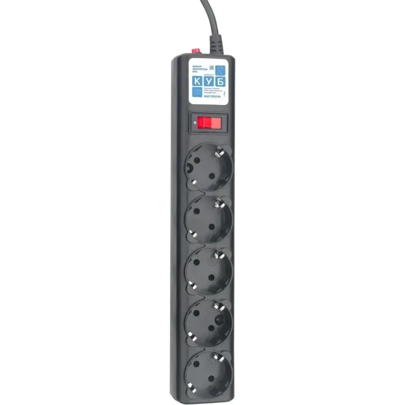 Фильтр-удлинитель Power Cube 5,0 м 5 розеток (черный графит) 10А/2,2кВт/ Surge protector Power Cube 5.0 m 5 outlets (Black graffite) 10A / 2.2kW (SPG5-C5)
