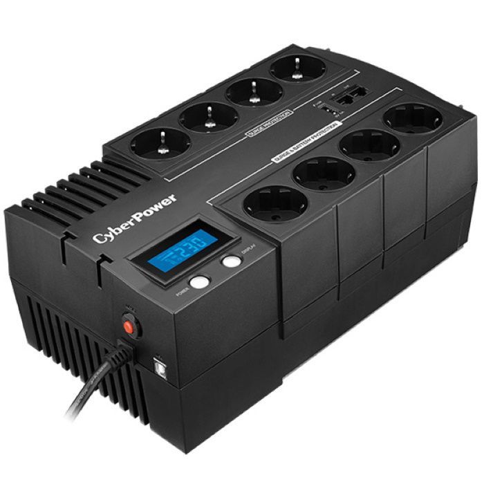 Источник бесперебойного питания CyberPower BR1000ELCD, Line-Interactive, 1000VA/ 600W, 8 Schuko, USB&USB Charger, RJ11/ RJ45, LCD, Black