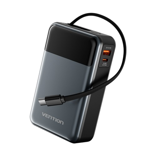 Power Bank Vention 20000mAh(USB-C + USB-C/USB-A) со встроенным кабелем 65W с LED Дисплеем, шт. (FHYB0)