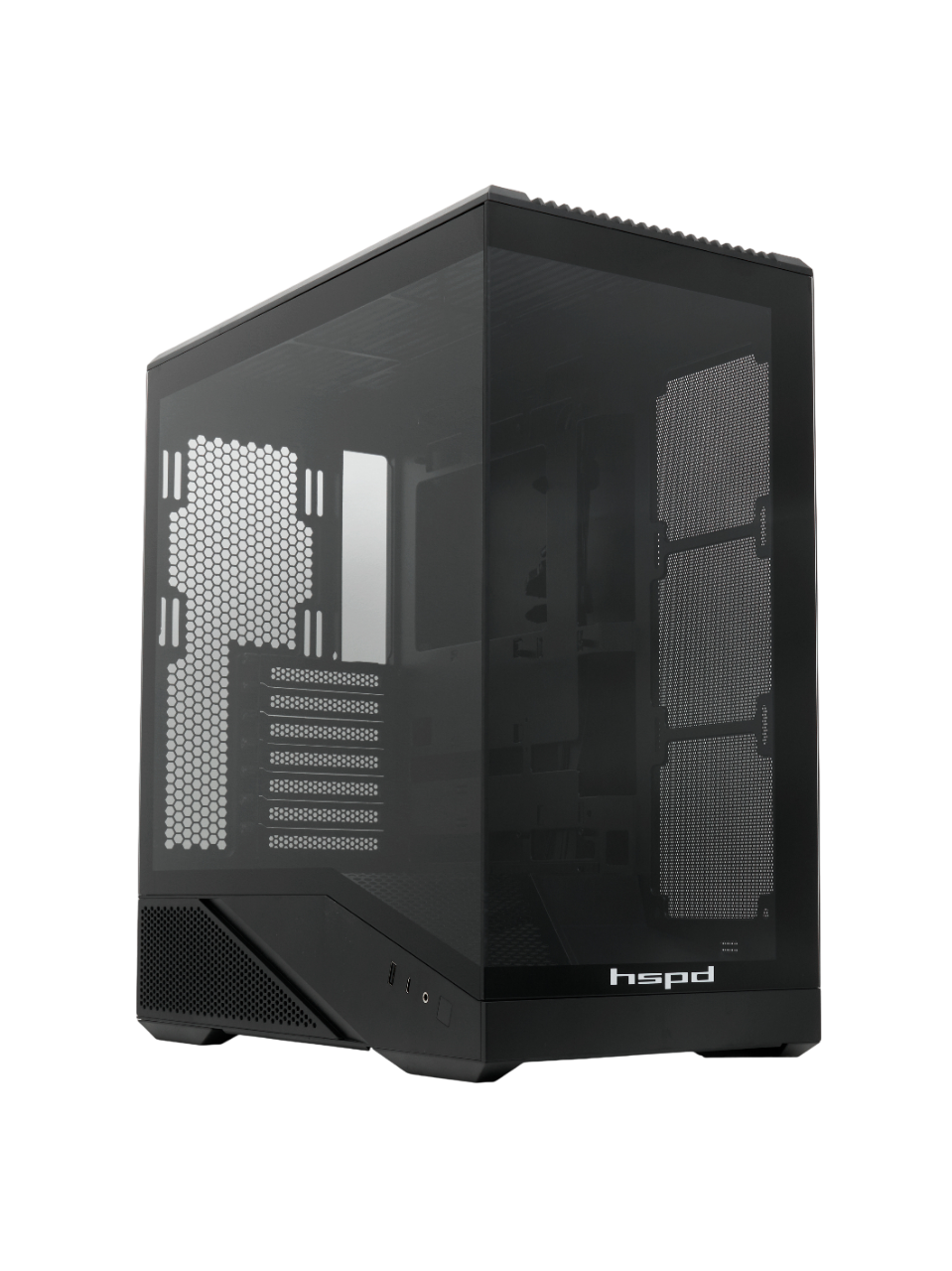 Корпус без блока питания/ Case HSPD F711, Panoramic Full Tower, Black, TG, 0.7 SPCC, no fans ATX, mATX, mITX 190/420/280mm 2x2.5", 2x3.5", 7xPCI 1xUSB-A 3.0, 1xUSB-C 445x235x475mm (F711-TGBK)