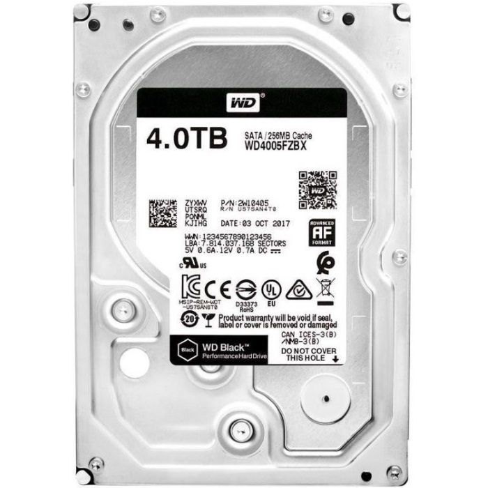 Жесткий диск Western Digital 3.5" SATA, 4TB, HDD, 7200rpm, 256MB, 202MB/ s, Bulk (WD4005FZBX)