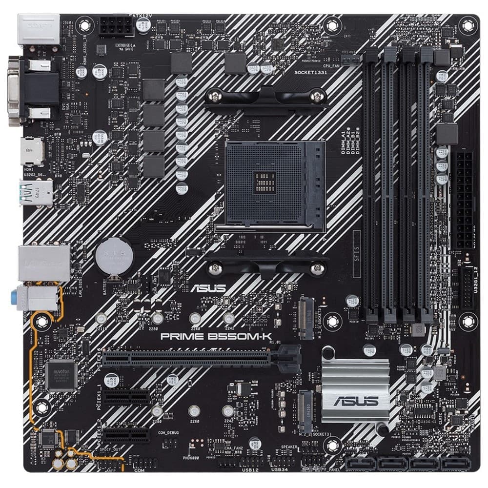 Материнская плата ASUS PRIME B550M-K, AM4, B550, 4*DDR4, 4*SATA, 2*M.2, 6*USB 3.2, 1*PCIx16, 2*PCIx1, D-Sub+HDMI+DVI-D, mATX (90MB14V0-M0EAY0)