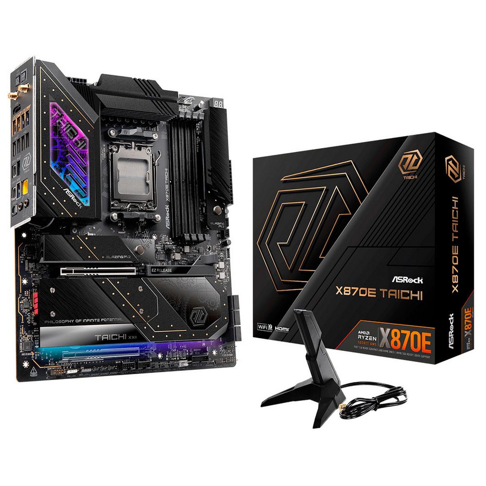 Материнская плата ASROCK X870E TAICHI, AM5, X870E, 4*DDR5, 6*SATA, 4*M.2, 2*USB 2.0, 8*USB 3.2, 2*Type-C, 2*PCIx16, 1*M.2 (Key E), HDMI, EATX