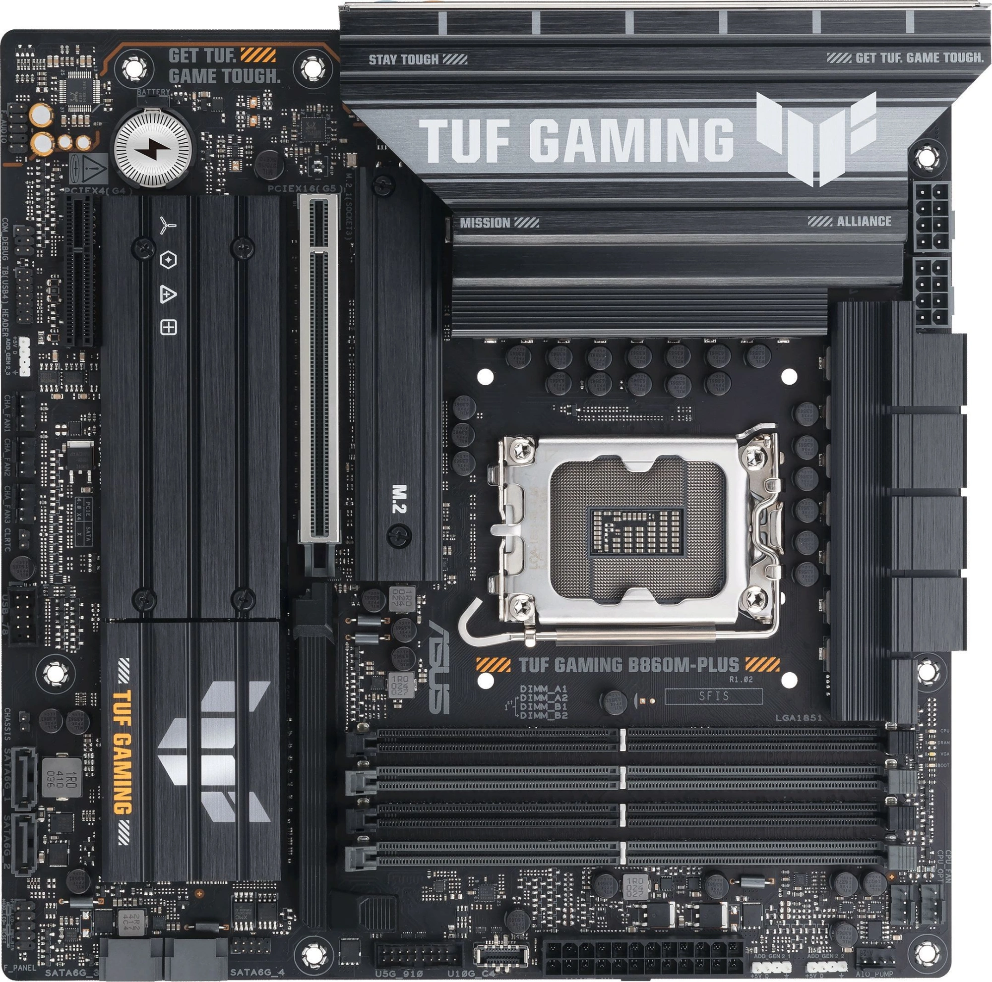Материнская плата ASUS TUF GAMING B860M-PLUS, LGA1851, B860, 4*DDR5, 4*SATA, 3*M.2, 6*USB 3.2, 1*USB 2.0, Type-C, 1*PCIx16, 1*PCIx4, DP+HDMI, mATX; 90MB1JW0-M0EAY0