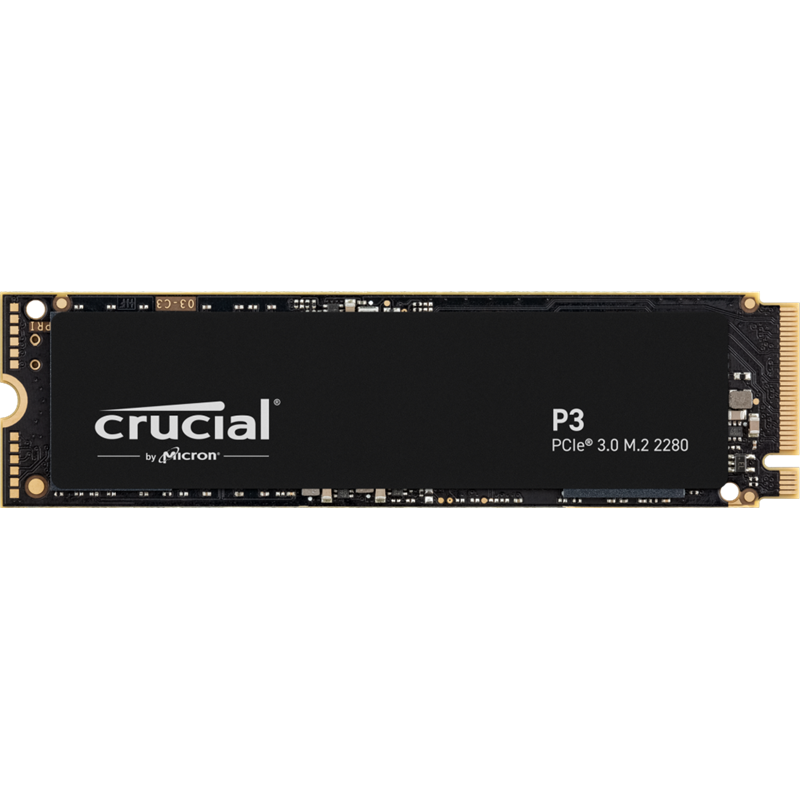 Crucial SSD P3, 500GB, M.2(22x80mm), NVMe, PCIe 3.0 x4, QLC, R/ W 3500/ 1900MB/ s, IOPs н.д./ н.д., TBW 110, DWPD 0.1 (12 мес.) (CT500P3SSD8)