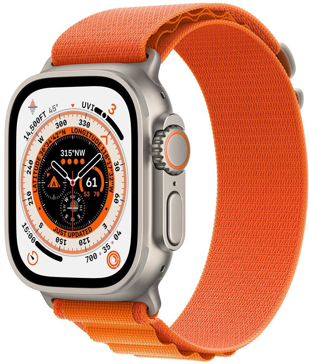 Смарт-часы Apple Watch Ultra A2622 49мм OLED корп.титан Alpine Loop рем.оранжевый разм.брасл.:M (MQEU3LL/A)