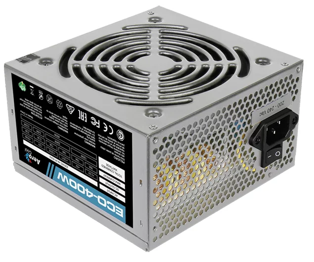 Aerocool 400W Retail ECO-400W ATX v2.3 Haswell, fan 12cm, 400-mm cable, power cord, 20+4P, 12V 4P, 1x PCI-E 6P, 2x SATA, 2x PATA, 1x FDD