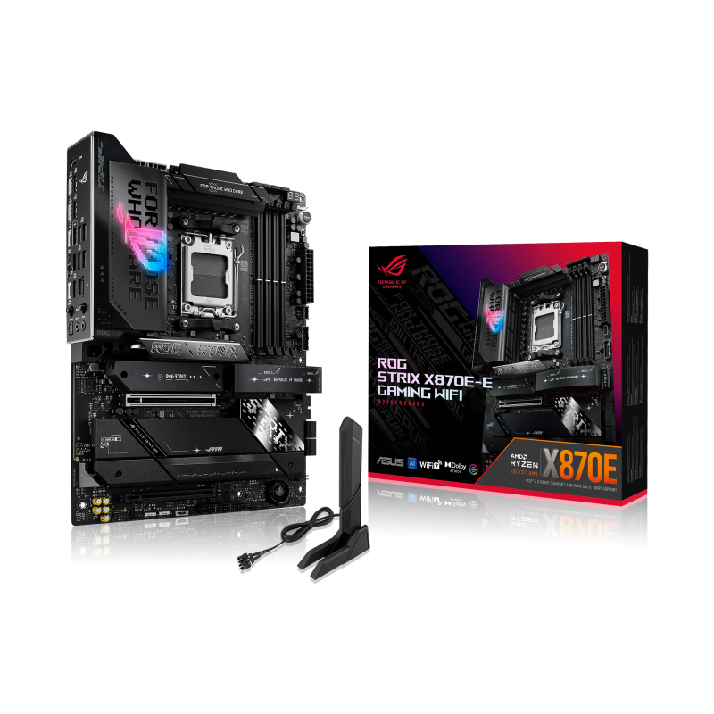 Материнская плата ASUS ROG STRIX X870E-E GAMING WIFI, AM5, X870, 4*DDR5, 4*SATA, 5*M.2, 9*USB 3.2, 2*USB4, 2*Type-C, 2*PCIx16, HDMI, ATX (90MB1IB0-M0EAY0)