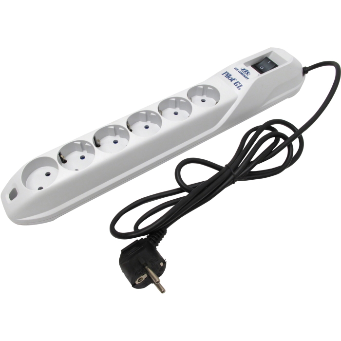 Сетевой фильтр Pilot GL 6 розеток (5 евро + 1 без заземления) 1.8 м/ Surge protector Pilot GL 6 outlets (5 euro + 1 without ground) 10A / 2.2kVt, 1.8m