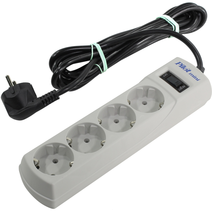 Сетевой фильтр Pilot Mini 4 розетки (евро с заземлением), 10А/2.2кВа, автомат, 3 м/ Surge protector Pilot Mini 4 euro outlets, 10A / 2.2kVt, automatic circuit-breaker, 3 m (PILOT MINI 3M)
