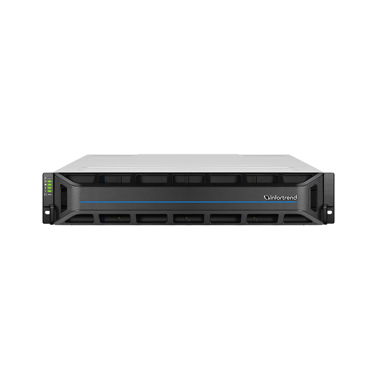 Платформа СХД Infortrend EonStor GS3012R03C0FD-8U32 (12x3.5, 2U, High IOPS, Dual Redundant Controllers (incl: 4x4GB Cache, 4x25Gb SFP28, 4 FREE host board slots, 4x12Gb SAS ext ports, 2x Super capacitor+Flash+FAN module, 2x530W), Rackmount kit)