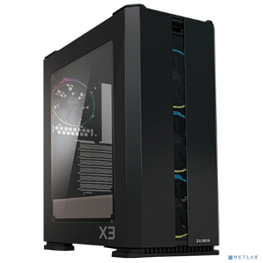 Корпус ZALMAN X3 BLACK, без БП, боковое окно (закаленное стекло), черный, ATX