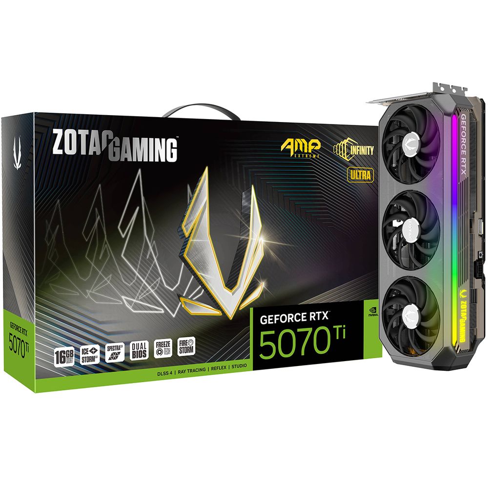 Видеокарта Zotac RTX5070Ti AMP EXTREME INFINITY ULTRA 16GB GDDR7 256bit 3xDP HDMI 3FAN PREMIUM PACK (ZT-B50710BU-10P)