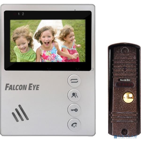 Falcon Eye KIT- Vista Комплект. Видеодомофон: дисплей 4" TFT; механические кнопки; подключение до 2-х вызывных панелей; OSD меню; питание AC 220В (встроенный БП)