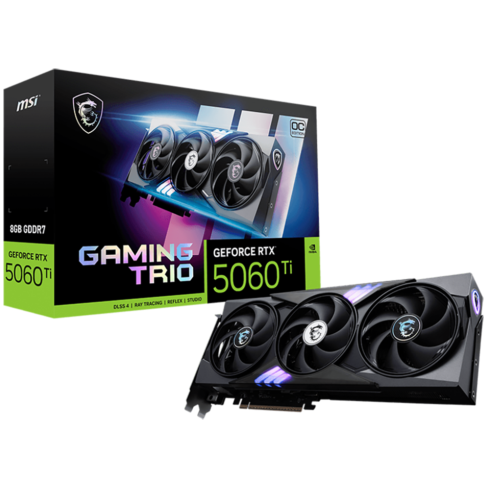 Видеокарта MSI PCI-E 5.0 RTX 5060TI 8G GAMING TRIO OC NVIDIA GeForce RTX 5060TI 8Gb 128bit GDDR7 2647/28000 HDMIx1 DPx3 HDCP Ret (RTX 5060 TI 8G GAMING TRIO OC)