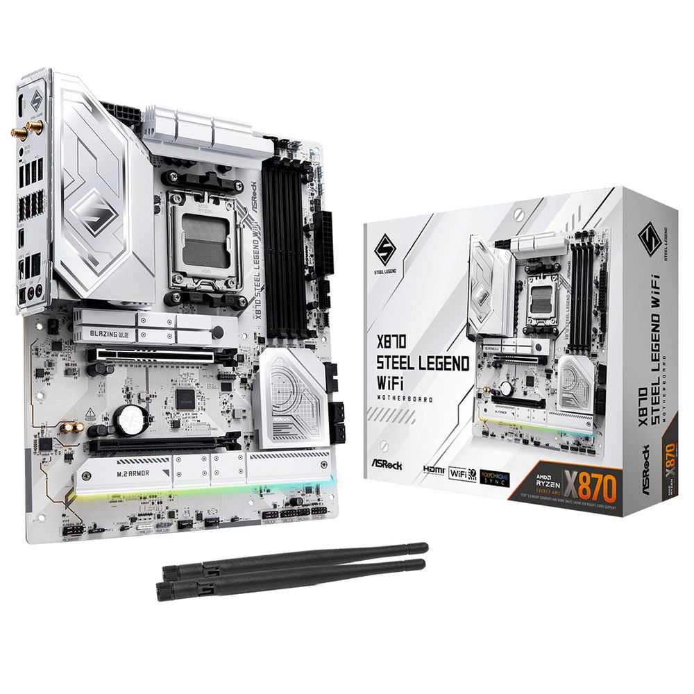 Материнская плата ASROCK X870 STEEL LEGEND WIFI, AM5, X870, 4*DDR5, 4*SATA, 3*M.2, 4*USB 2.0, 5*USB 3.2, 2*Type-C, 2*PCIx16, 1*M.2 (Key E), HDMI, ATX