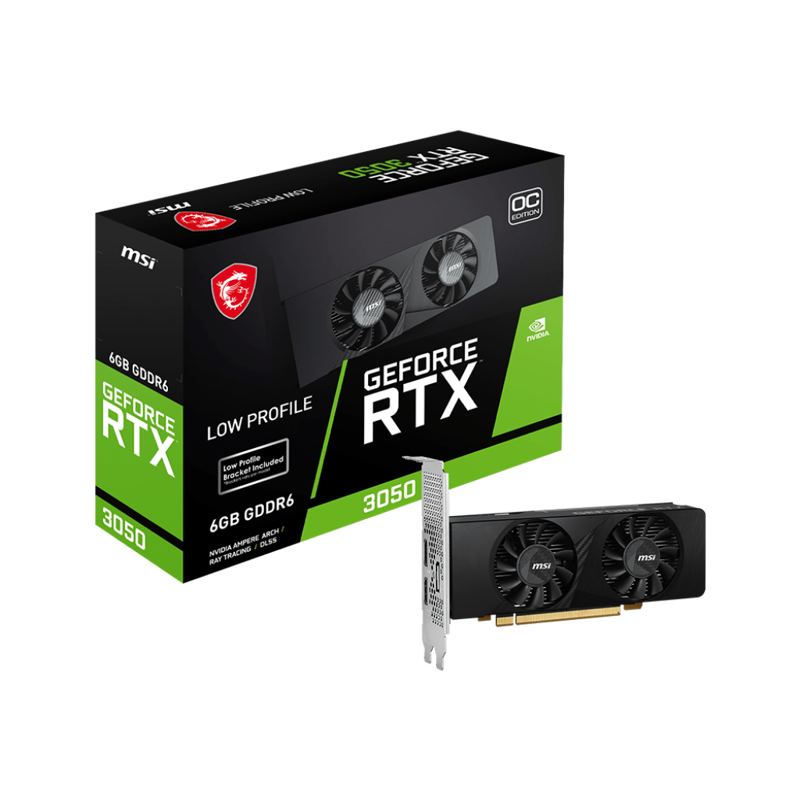 Видеокарта/ VGA MSI NVIDIA GeForce RTX 3050 LP 6G OC 6GB, GDDR6/96-bit, PCIe 4.0, 2xHDMI 2.1, 1xDP, 2.1-slot