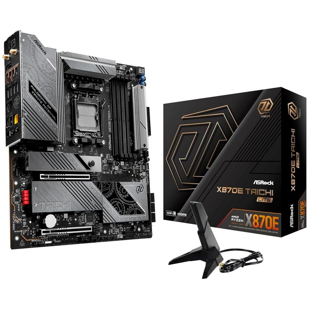 Материнская плата ASROCK X870E TAICHI LITE, AM5, X870E, 4*DDR5, 6*SATA, 4*M.2, 2*USB 2.0, 8*USB 3.2, 2*Type-C, 2*PCIx16, 1*M.2 (Key E), HDMI, EATX