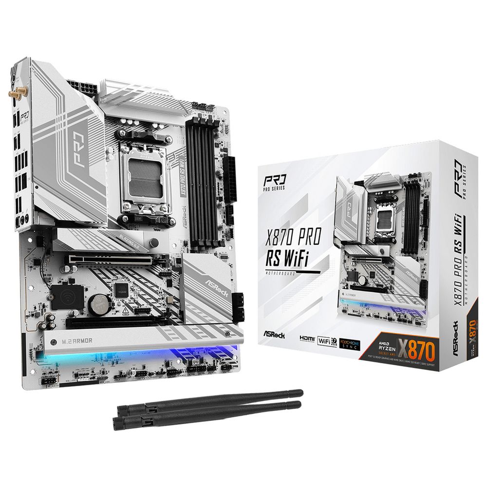 Материнская плата ASROCK X870 PRO RS WIFI, AM5, X870, 4*DDR5, 4*SATA, 3*M.2, 6*USB 2.0, 4*USB 3.2, Type-C, 2*PCIx16, 1*M.2 (Key E), HDMI, ATX