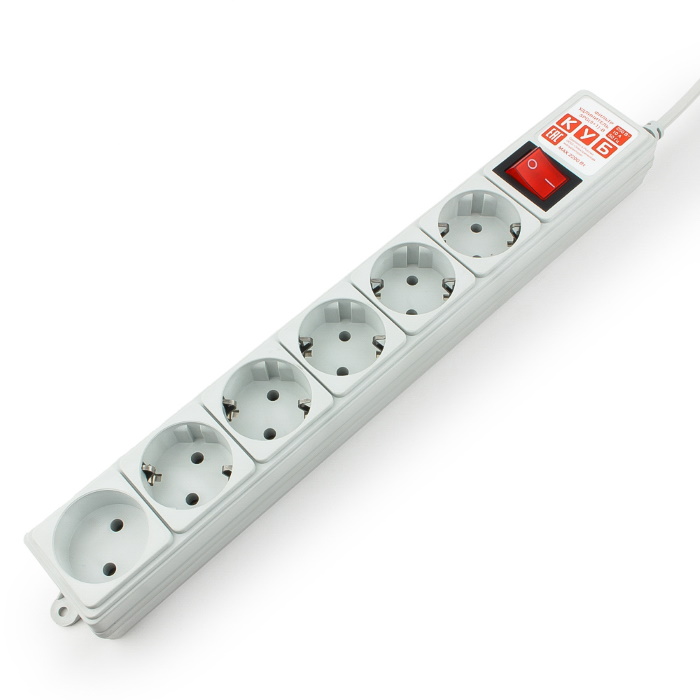 Фильтр-удлинитель Power Cube 1.9 м 6 розеток (серый) 10А/2,2кВт/ Surge protector Power Cube 1.9 m 6 outlets (gray) 10A / 2.2kW (SPG(5+1)-B-6)