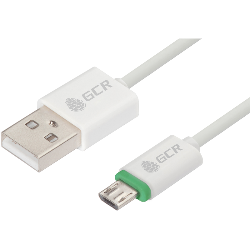Greenconnect Кабель 3A 2.0m для Samsung USB 2.0, AM/microB 5pin, ABS, белый, зеленый ПВХ, 28/22 AWG, поддержка функции быстрой зарядки, экран, армированный, морозо (GCR-51778)