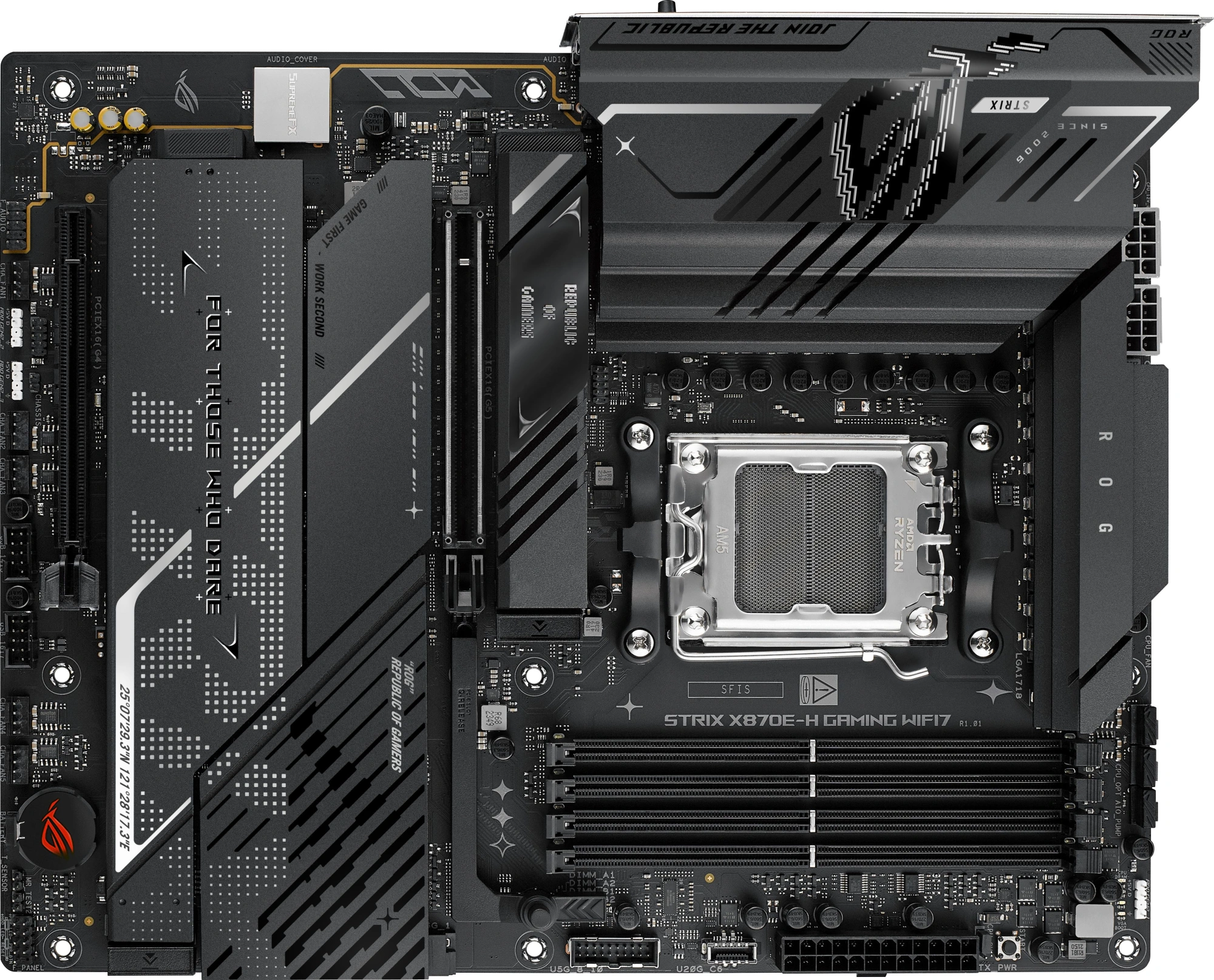 Материнская плата ASUS ROG STRIX X870E-H GAMING WIFI7 AM5, X870, 4*DDR5, 4*SATA, 4*M.2, 8*USB 3.2, 6*USB4, 2*Type-C, 2*PCIx16, HDMI, ATX; 90MB1M90-M0EAY0