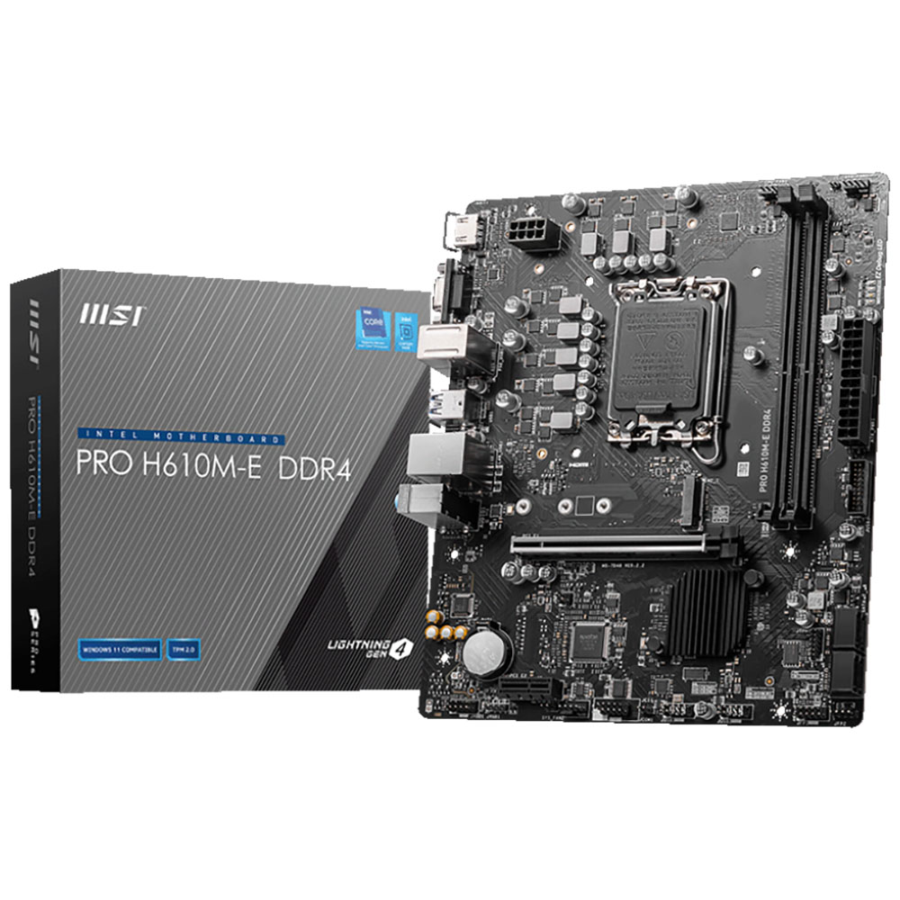 Материнская плата/ MB MSI INTEL H610 s1700, 2xDDR5(96GB), D-SUB/HDMI 1.4, 1xPCIe 4.0x16, 1xPCIe 3.0, 1xLAN, 4xSATA 6Gb/s, 1xM.2, 2xUSB 3.2, 4xUSB 2.0, 1xPS/2, mATX (PRO H610M-E)