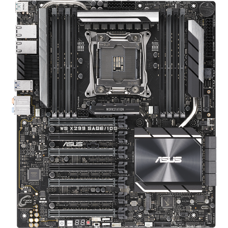 Материнская плата/ ASUS WS X299 SAGE 10G; 1 x Intel Socket 2066 X-Series Processors ; 8 or 4 x DIMM DDR4 Non-ECC, Un-buffered Memory; 7 x PCIe 3.0 x16 (single x16 or dual x16/ x16 or triple x16/ x16/ x1 (90SW00H0-M0EAY0)