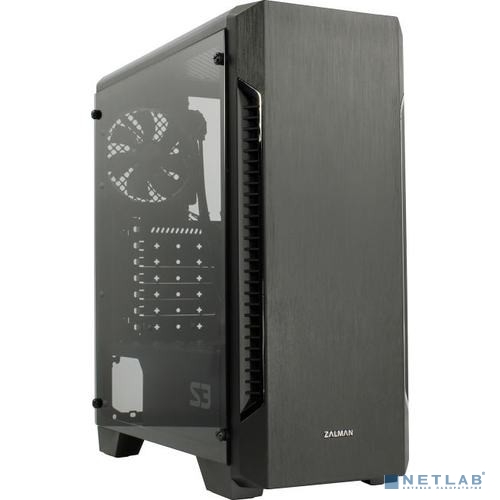 Корпус ZALMAN S3 TG, ATX, BLACK, TEMPERED GLASS WINDOW, 2x3.5", 2x2.5", 2xUSB2.0, 1xUSB3.0, FRONT 2x120mm