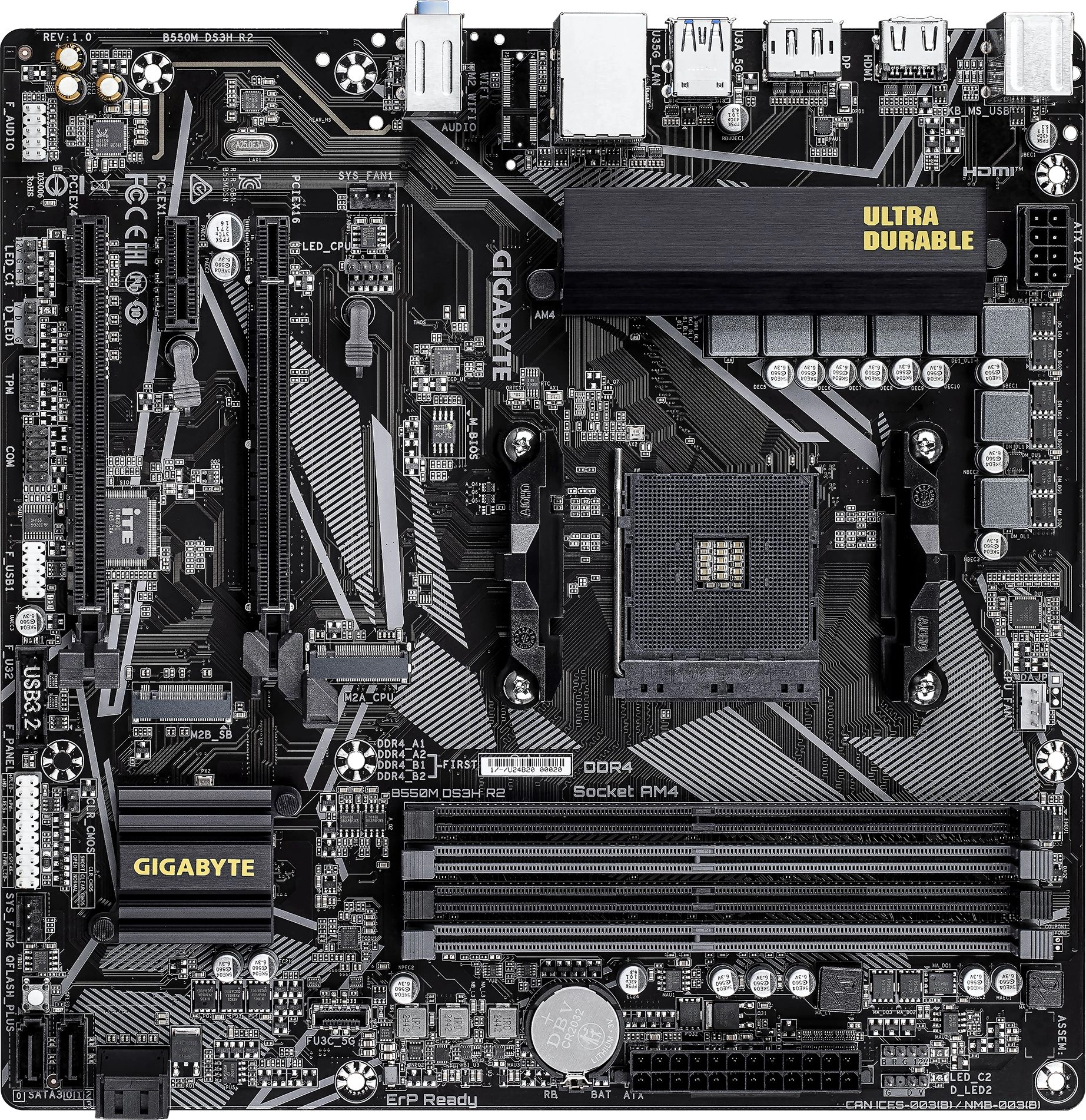 Материнская плата Gigabyte B550M DS3H R2 Soc-AM4 AMD B550 4xDDR4 mATX AC`97 8ch(7.1) GbLAN RAID+HDMI+DP