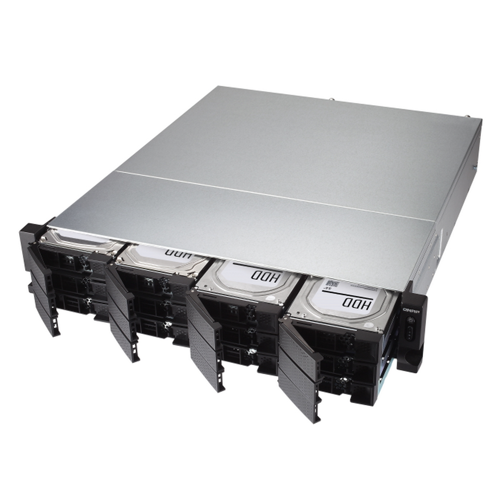 Сетевое хранилище без дисков SMB QNAP TS-1283XU-RP-E2124-8G 12-Bay NAS (12x 2.5"/3.5" SATA HDD/SSD), Intel Xeon E-2124 4-core 3.3 GHz (up to 4.3 GHz), 8GB DDR4 ECC RAM (2 x 4GB) up to 64 GB ( 4 x 16 GB), 4x GbE LAN, 2 x 10GbE SFP+, rackmount 2U, 2xPSU. W