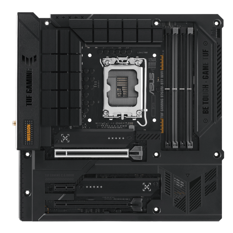Материнская плата ASUS TUF GAMING B760M-BTF WIFI, LGA1700, B760, 4*DDR5, 4*SATA, 3*M.2, 5*USB 3.2, 4*USB 2.0, Type-C, 2*PCIx16, 1*PCIx1, DP+HDMI (90MB1G50-M0EAY0)