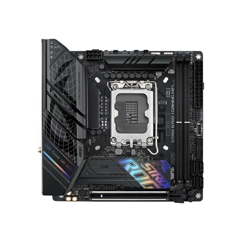 Материнская плата ASUS ROG STRIX B760-I GAMING WIFI, LGA1700, B760, 2*DDR5, HDMI+DP, 4xSATA3 + RAID, M2, Audio, Gb LAN, USB 3.2, USB 2.0, mITX (90MB1D90-M0EAY0)