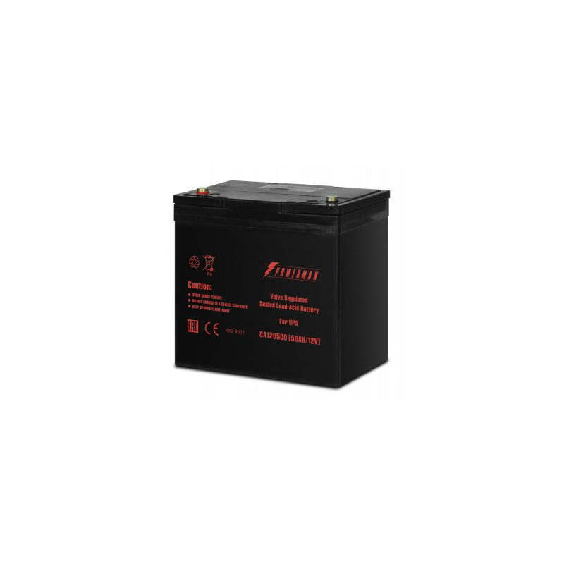Батарея POWERMAN Battery CA12500, напряжение 12В, емкость 50Ач, макс. ток разряда 500А, макс. ток заряда 15А, свинцово-кислотная типа AGM, тип ? (POWERMAN BATTERY 12V/50AH)