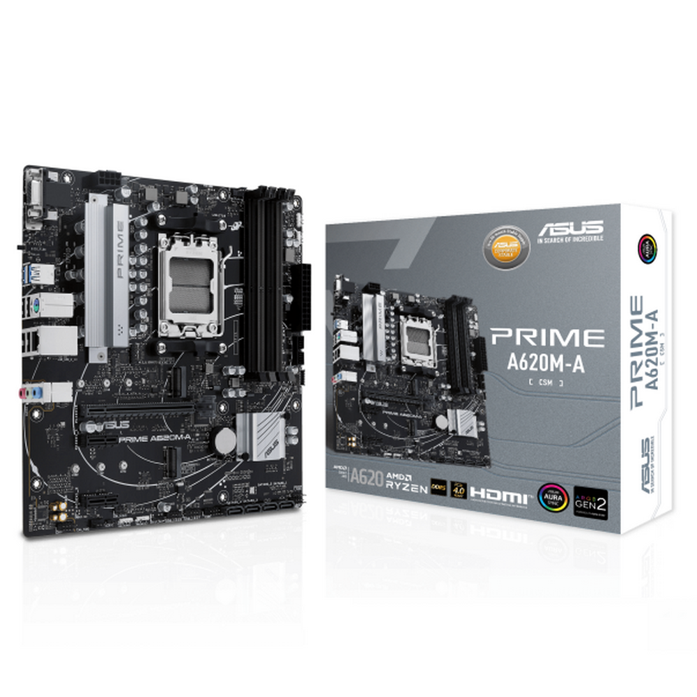 Материнская плата ASUS PRIME A620M-A-CSM, Socket AM5, A620, 4*DDR5, D-Sub+VGA+HDMI, 4xSATA3, Audio, Gb LAN, USB 3.2, USB 2.0, mATX (90MB1F10-M0EAYC)