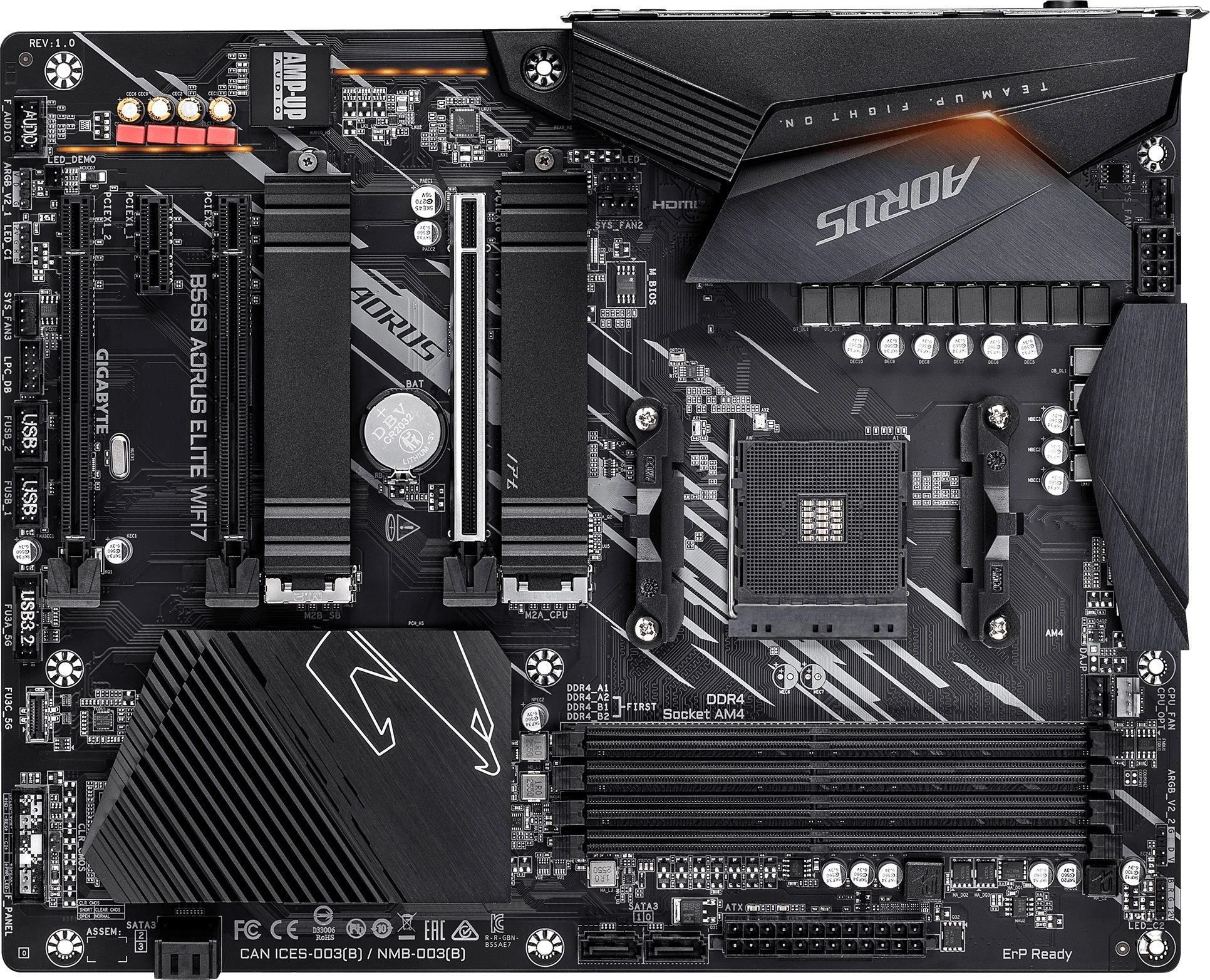 Материнская плата Gigabyte B550 AORUS ELITE WIFI7 Soc-AM4 AMD B550 4xDDR4 ATX AC`97 8ch(7.1) 2.5Gg RAID+HDMI+DP