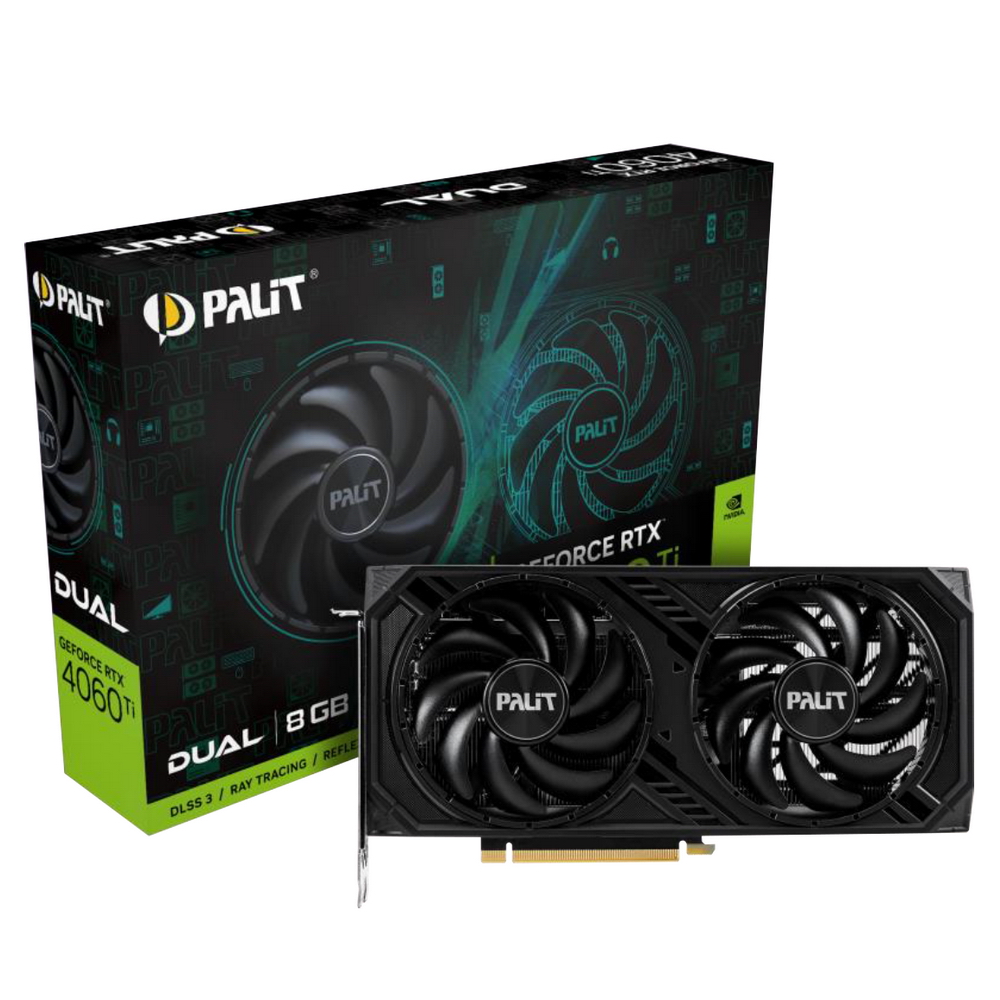 Видеокарта Palit PCI-E 4.0 RTX4060TI DUAL NVIDIA GeForce RTX 4060TI 8192Mb 128 GDDR6 2310/ 9000 HDMIx1 DPx3 HDCP Ret (NE6406T019P1-1060D)