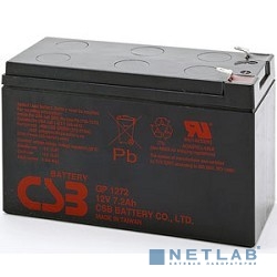 Батарея CSB серия GP, GP1272, напряжение 12В, емкость 7.2Ач (разряд 20 часов), макс. ток разряда (5 сек.) 100А, ток короткого замыкания 304А, макс. ток заряда 2.8A, свинцово-кислотная типа AGM, клеммы F1, ДxШxВ 150.9x64.8x98.6мм., вес 2.4кг., срок службы