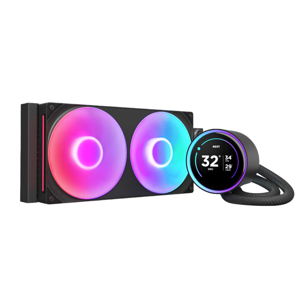 Система жидкостного охлаждения для ПК/ Water Cooling System NZXT Kraken Elite 280 RGB (250W, 280mm, LED temp., Black/ Fans: 2x140mm, 98.61CFM, 34.5dBA, 2000RPM/ Pump height 65mm, 2800RPM, Rad thickness 27m (RL-KR28E-B2)