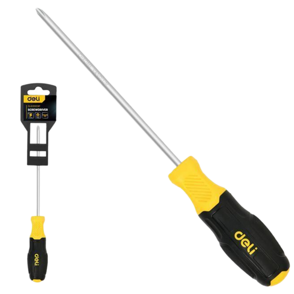 Отвертка Pozidriv Deli DL631003P PZ3x150мм сталь Cr-V, двухкомпонентная прорезиненная рукоять