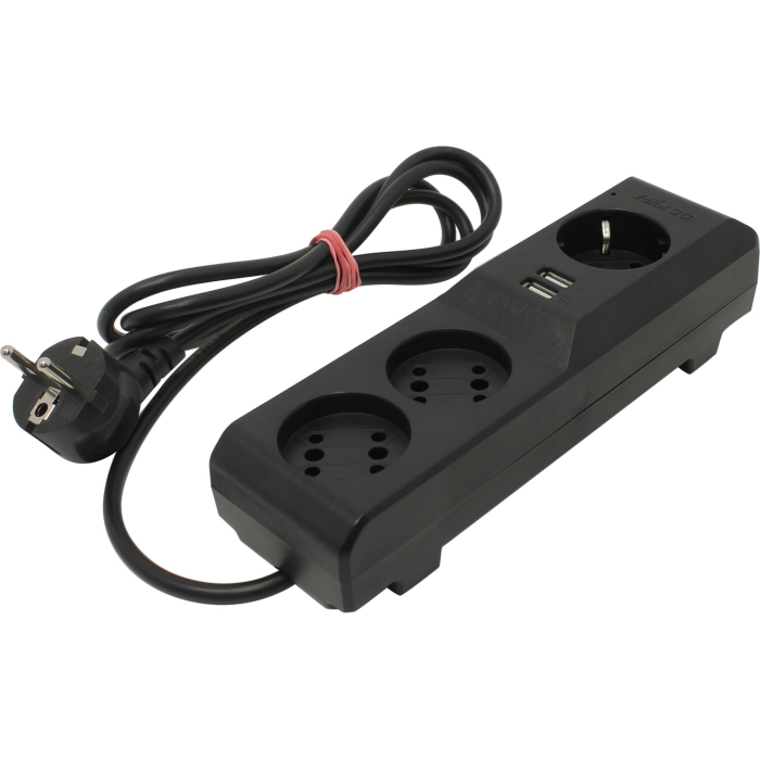 Сетевой фильтр/ Surge protector Pilot 3G 3xGP euro outlets, 10А/2.2кВа, 2xUSB, 1.8m, grafit