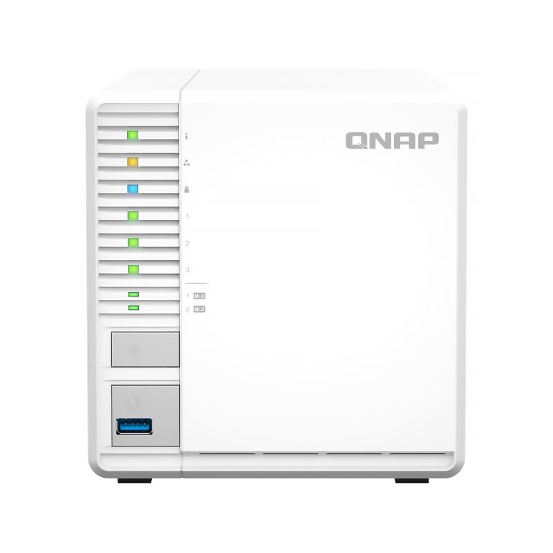 SMB QNAP TS-364-4G NAS 3 HDD, 4-core Intel Celeron N5105/N5095 2.0 up to 2.9 GHz, 4 GB RAM (1x4 GB) up to 16 GB (2x8GB), 2.5 Gigabit Ethernet, 2xUSB 3.2 Gen 2 (10Gbps), 1xUSB 3.2 Gen 1, 2xM.2 PCIe Gen 3 x2 slots