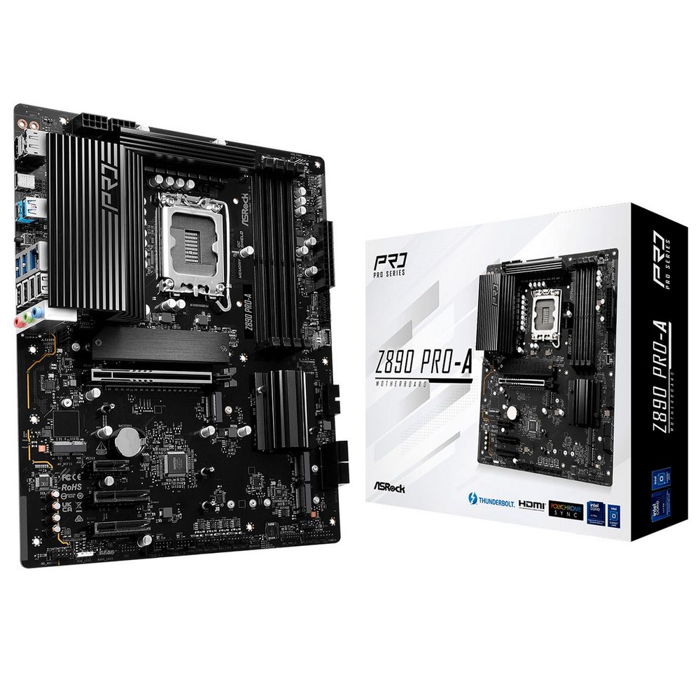 Материнская плата ASROCK Z890 PRO-A, LGA1851, Z890, 4*DDR5, 4*SATA, 4*M.2, 4*USB 3.2, 4*USB 2.0, Type-C, 1*PCIx16, 2*PCIx4, 1*M.2 (Key E), HDMI+DP, ATX