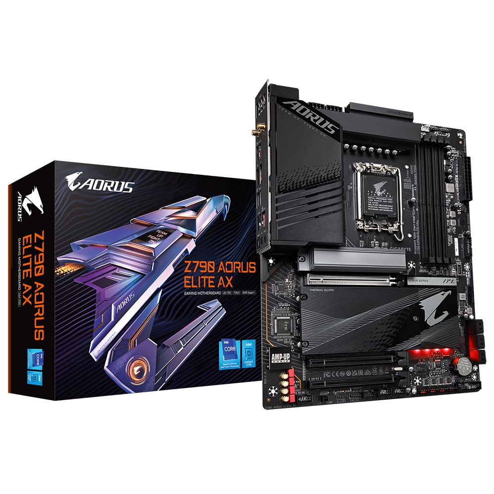 Материнская плата Gigabyte Z790 AORUS ELITE AX, Socket 1700, Intel®Z790, 4xDDR5-4800, HDMI+DP, 3xPCI-Ex16, 6xSATA3(RAID 0/ 1/ 5/ 10), 4xM.2, 8Ch Audio, 1x2.5GbLan, WiFi, (4+4)xUSB2.0, (5+2)xUSB3.2, (1+1)xUSB3.2 Type-C™, OEM, {} (Z790 AORUS ELITE AX||BP)