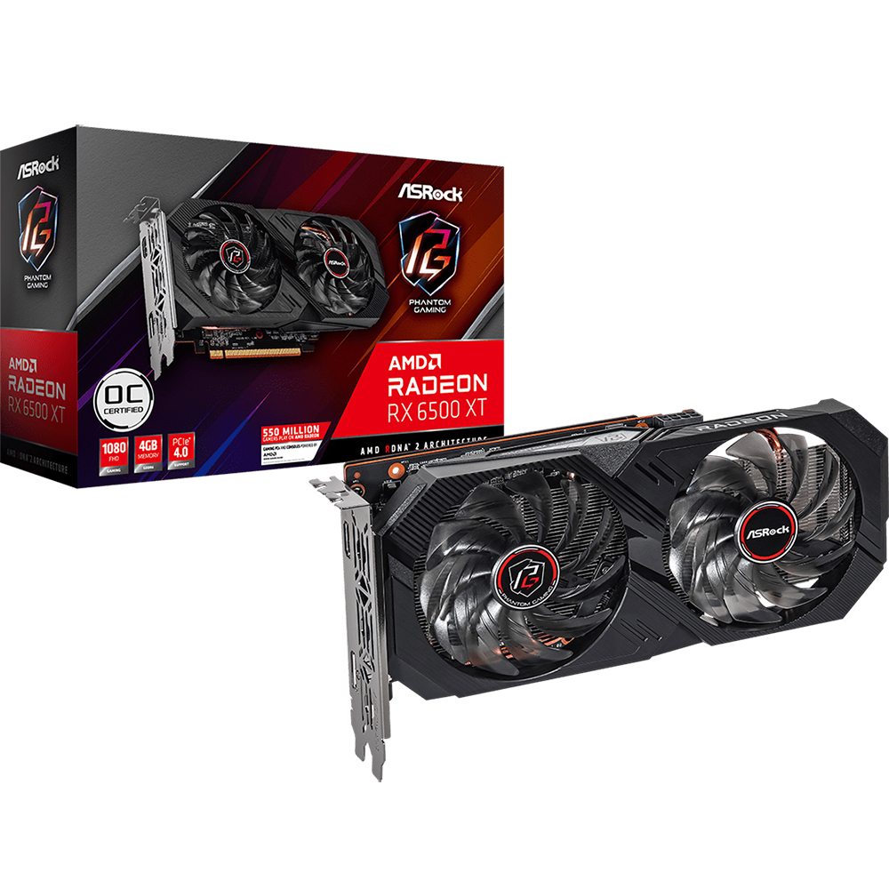 ASROCK Radeon RX 6500 XT Phantom Gaming D 4G OC, 1*DP, 1*HDMI, FAN 2; 90-GA3DZZ-00UANF (RX6500XT PGD 4GO)