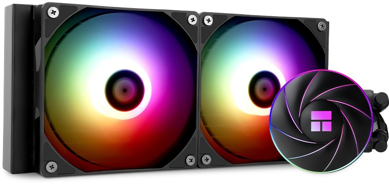 Система жидкостного охлаждения/ Thermalright Aqua Elite 240 V3 (240mm, Black, ARGB/ Fans: 2x120mm, 66.17CFM, 25.6dBA, 1500RPM/ Pump height 53mm, 23dBA, 3300RPM, Rad thickness 27mm/ S: 1700, 1200, 20X (A-ELITE-BL-240-ARGB-V3)